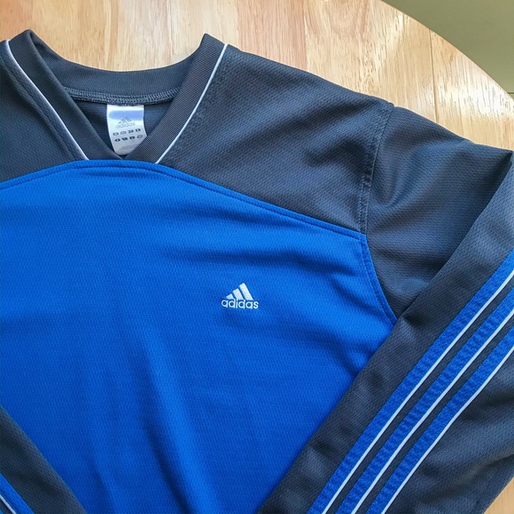 Adidas - Men’s Blue & Grey Striped Long Sleeve - Picture 2 of 6